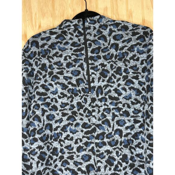 Tyler Boe Blue Black Grey Animal Print Dress Bell Sleeve Flare Size Large A-Line - Picture 7 of 10